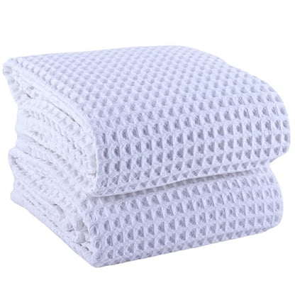 PÜSKÜL 2-Piece Natural 100% Turkish Cotton Waffle Bath Towels Extra-Large | White, 32x63" Bath Sheet Towel, Light Soft Absorbent Quick-Dry Lint-Free Premium Honeycomb Weave Oeko-Tex Made in Turkiye - color: White