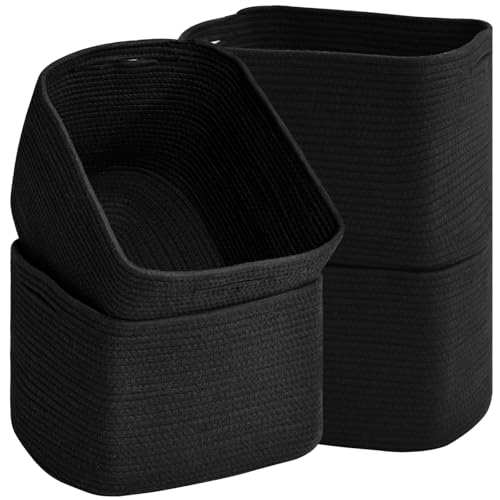 ICERZCZ Woven Cotton Rope Storage Baskets for Organizing & Shelves, Organization Bins for Dog Toys, Clothes, Books, Nursery Organizer, 15"x11"x9", Black (4 Packs) - color: Black