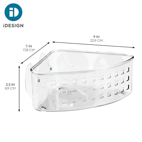 iDesign Plastic Suction Cup Corner Shower Basket, Clear | Bathroom Storage, Made in USA - style: Pack of 1