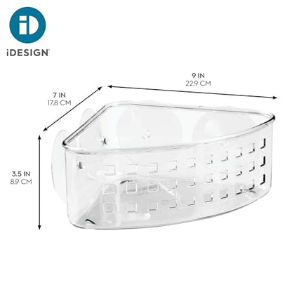 iDesign Plastic Suction Cup Corner Shower Basket, Clear | Bathroom Storage, Made in USA - style: Pack of 1