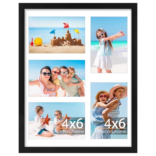 decorUhome 5 4x6 Picture frames Collage Wall Decor with Mat, P061114BK | Black 11x14 Collage Picture Frame, Fits Five 4x6 Photos with Mat for Wall Mounting, 1 Pack - color: Black, size: 11x14 (5-4x6)
