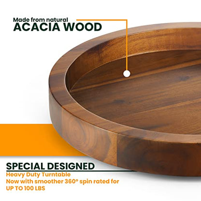 TIDITA 13" Wooden Lazy Susan Organizer for Cabinet, 360° Rotation, High Rim | Solid Acacia Wood, Non-Skid Pads, Swivel Round Lazy Susans Turntable for Countertop, Decorative Tray, Cheese Board, Multi-Use - size: 13 Inch