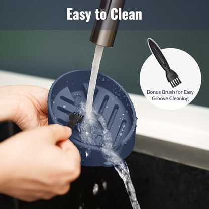 NiHome Silicone Sponge Holder for Kitchen Sink, Fits Scrub Daddy Mommy | Self-Draining Dispenser Organizer Tray, Sink Caddy Countertop Fits Soaps, Scrubber, Dishwasher Safe, Includes Brush - color: Dark Blue