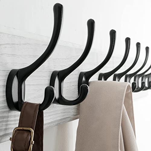 SKOLOO Rustic Wall Mounted Coat Rack, Case of 2, Pine Solid Wood Coat Hook Hanger - 10 Hooks for Hanging Clothes Robes Towels Coats - color: White Plate & Black Hook, size: 2 Item-10 Hooks
