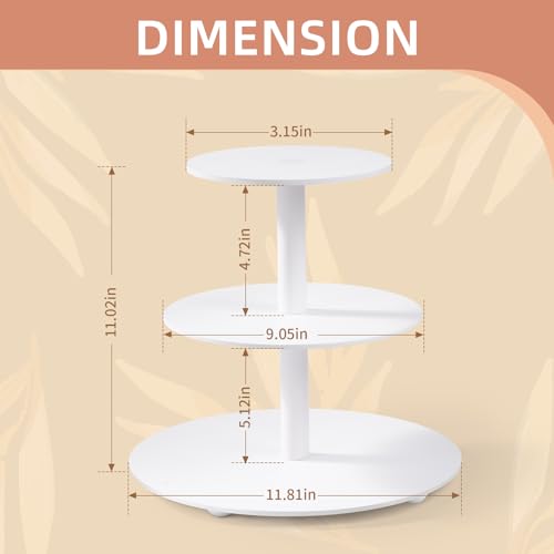 VIVIRBIEN 3-Tier Wood Cupcake Stand: 12in White Round stand for cupcake | Holds up to 33 Cupcakes-Easy to Assemble with Instruction-Tiered Cake Stand-Ideal For Wedding/Party/Birthday/Home Decor