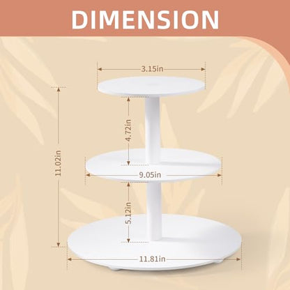 VIVIRBIEN 3-Tier Wood Cupcake Stand: 12in White Round stand for cupcake | Holds up to 33 Cupcakes-Easy to Assemble with Instruction-Tiered Cake Stand-Ideal For Wedding/Party/Birthday/Home Decor