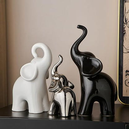 XINXUAN Modern Ceramic Elephant Family Ornaments, Set of 3, Home Decor (B-3PCS Elephant) - size: B-3PCS elephant