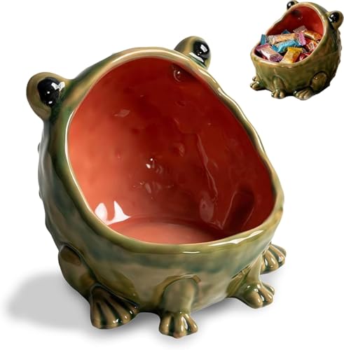 Cute Big Mouth Frog Ceramic Candy Dish & Key Bowl for Entryway Table, Funny Animal Figurine Jewelry Tray Organizer, Fun Desktop Storage for Kitchen Office Decor (1pcs) - color: 1pcs