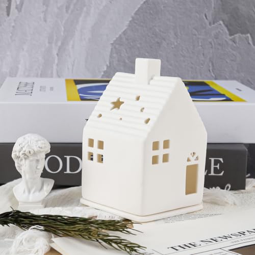 Tea Light House Ceramic White Removable Light House Made of Two Parts for LED Tea Light