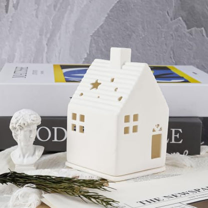 Tea Light House Ceramic White Removable Light House Made of Two Parts for LED Tea Light