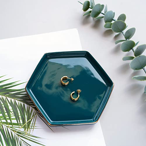 HANKOR 4.7 inch Ceramic Jewelry Dish Tray, Small Ring Holder Dish, Green Catch All Trinket Tray for Keys Rings Earrings - color: Green