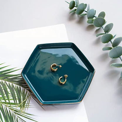 HANKOR 4.7 inch Ceramic Jewelry Dish Tray, Small Ring Holder Dish, Green Catch All Trinket Tray for Keys Rings Earrings - color: Green