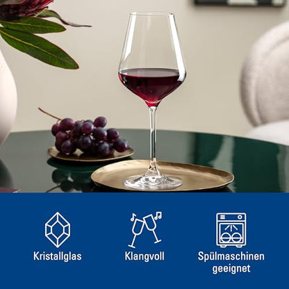 Villeroy & Boch La Divina Collection Red Wine Glass, Set of 4, Crystal Glass, 15.75 oz Capacity, Clear | Crystal glass red wine glasses, dishwasher safe, rounded bowl lets red wine's bouquet fully develop - style: Red Wine Goblet
