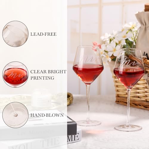 2026 Mr & Mrs Wine Glasses Gift Set with Memory Box,Wine Bag, Greeting Card – Engagement, Wedding & Newlywed Gifts for Couples, Just Engaged Gifts for Women - style: Mr & Mrs + Box + Bag & Card