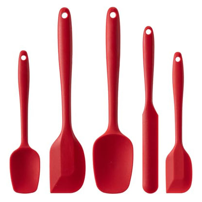 Silicone Spatula Set,5 Piece Food Grade Rubber Spatulas,RED | Spatulas Silicone Heat Resistant for Baking,Cooking,and Mixing High Heat Resistant Non Stick Dishwasher Safe BPA-Free - color: Red