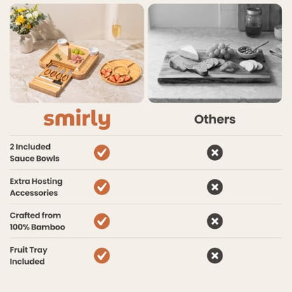 SMIRLY Charcuterie Board Set with Serving Accessories, Bamboo | Housewarming, Wedding, Bridal Shower and Birthday Gift for Women, Ideal for Movie Nights, Entertaining and Family Gatherings