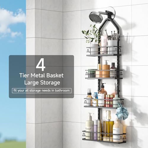 Shower Caddy Hanging Rustproof, 4 Tier Adjustable Hanging Shower Caddy Over Showerhead, No Drilling Handing Shower Racks for Bathroom Shampoo Soap Storage - style: 4 Tier