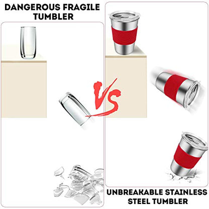 Yummy Sam Stainless Steel Cups with Straws and Lids,12oz Spill-proof Kids Tumblers Dishwasher Safe, Unbreakable Metal Toddler Cups with Heat-insulated Sleeves for Cold Drinks, 5 Pack - color: 12oz with Stainless Steel Straws, 5PCS