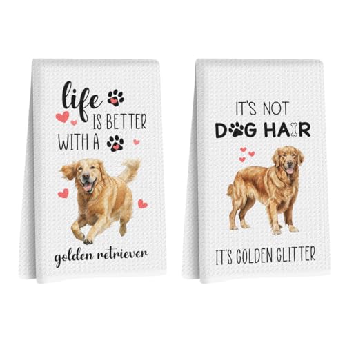 2 PCS Golden Retriever Bathroom Hand Towels, Gifts for Women Dog Lovers | Cute Dog Decorative Hand Towels for Bathroom Washroom Restroom, Birthdays, Christmas, Party Gifts, Reusable Waffle Weave - color: Golden Retriever