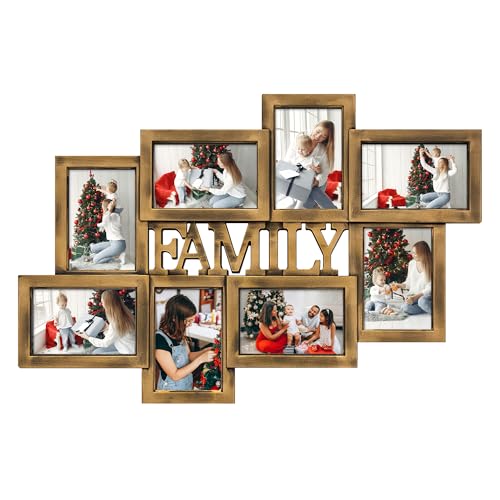Jerry & Maggie Family Photo Frame Collage – 8 Opening Wall Picture Frames for 4x6 Photos, Multi Picture Frame for Wall Decor, Gallery Collage Frame for Family Wall Art, Golden - color: Golden, size: 8 Opening