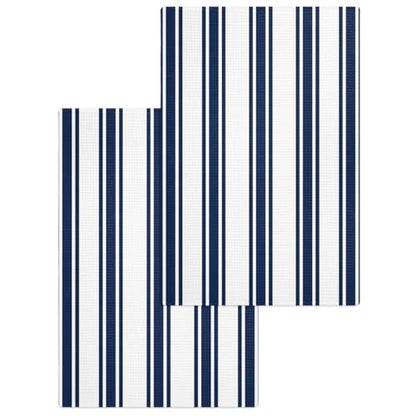 Navy Blue Striped Hand Towels Set, Waffle Weave Kitchen Towels 2 Pieces, Farmhouse Aesthetic Modern Stripes Microfiber Hair Face Bath Tea Towel Absorbent Quick Drying Cleaning Dish Cloths, 15.7"x23.6" - color: Navy, White, Blue, size: 2PCS,15.7"x23.6"