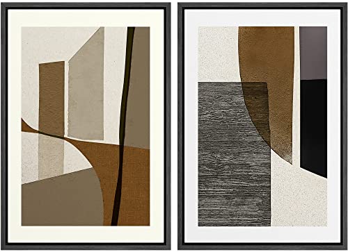 MUDECOR Framed Canvas Print Wall Art Set Mid-Century Retro Polygon Collage Abstract Shapes Illustrations Modern Art Decorative Bohemian Calm/Zen for Living Room, Bedroom, Office - 16"x24"x2 Black - color: A01-2208-fo11, size: 24"L x 16"W, style: Black Fra