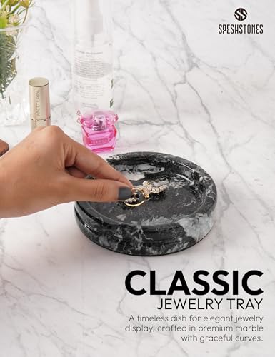 Marble Jewelry Dish, 5" Handmade Black Ring Tray | Handmade trinket holder for earrings, necklaces, keys & candles, Catchall dish for vanity, nightstand & gift for women - color: Black