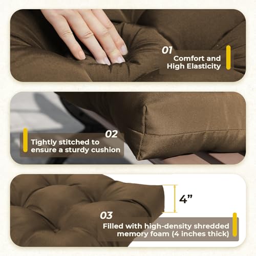 All Weather 3 Pieces Wicker Furniture Chair Cushions, Waterproof Outdoor Wicker Chair Cushion for Patio Furniture Loveseat Settee Bench, 1 Loveseat and 2 U-Shaped Thickened Cushions, Brown - color: Brown
