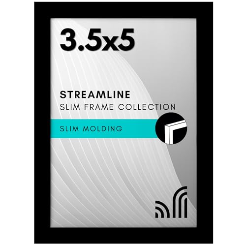 Americanflat 3.5x5 Picture Frame - Slim Molding - Black | Polished plexiglass front, hangs vertical or horizontal, triangle hangers included, secure turn-tab backing - color: Black, size: 3.5x5
