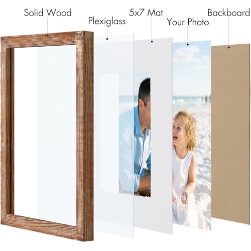 Vittanly Solid Wood 8x10 Picture Frames Set of 4, Distressed Brown | 5x7 Picture Frame with Mat, Gallery Wall Frame Set, 8 x 10 Frame for Wall & Tabletop Display, Family, Pet, Christmas - color: Distressed Brown, size: 8x10