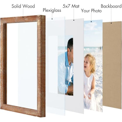 Vittanly Solid Wood 8x10 Picture Frames Set of 4, Distressed Brown | 5x7 Picture Frame with Mat, Gallery Wall Frame Set, 8 x 10 Frame for Wall & Tabletop Display, Family, Pet, Christmas - color: Distressed Brown, size: 8x10