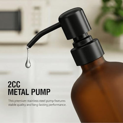 MOMEEMO Amber Shampoo and Conditioner Bottles with Tray | Shower Bottles Refillable with Labels, Hotel Shampoo and Conditioner Dispenser for Shower, Body Wash Container with Pump - color: Amber Black