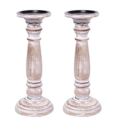 Hosley Farmhouse Wood Pillar Candle Holders Set of 2 – 12” Distressed Finish Tall Candlesticks for Table Centerpieces, Living Room, Wedding & Rustic Home Décor - size: 12 inch high x 2 Count