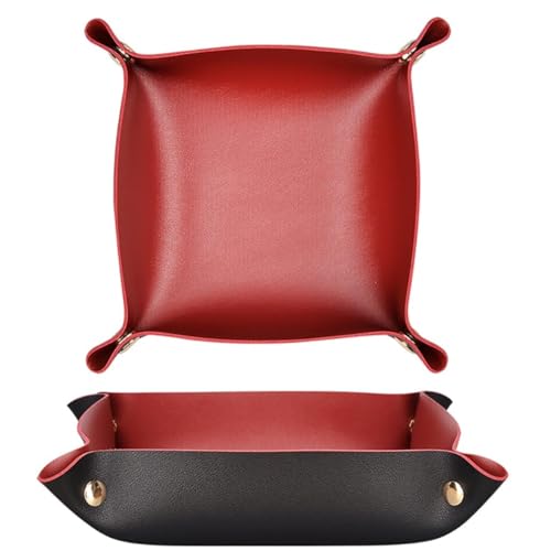2 pcs Key Tray Jewelry Tray Leather Valet Tray for entryway Table Leather Desk Organizer Catch All Trays Candy Holder Sundries Tray Desk Catchall Travel Dish Plate (Red) - color: Red