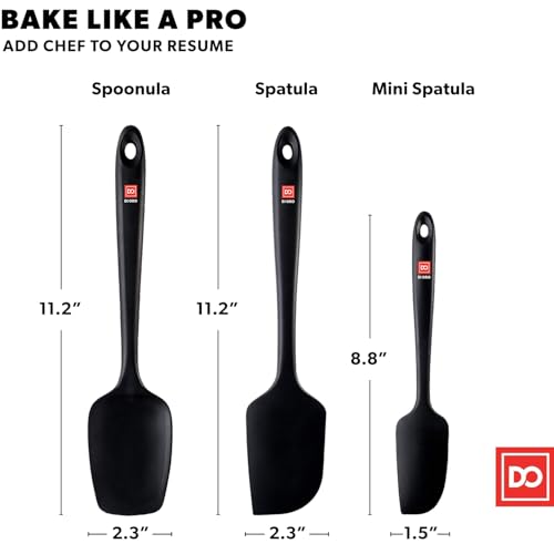 DI ORO Silicone Spatula Set - 600F Heat Resistant, 3-Pc Black | Rubber scraper won't scratch nonstick pans; For baking, cooking, mixing, and frosting; BPA-free and dishwasher safe - color: Black