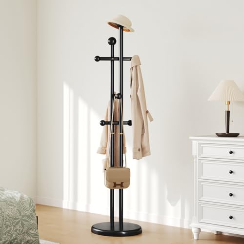 Uniclinens Wood Coat Rack Freestanding - Heavy Duty Freestanding Coat Rack, Wooden Coat Stand with 6 Hooks Creative Tree Branch-look for Entryway, Hallway, Bedroom (Black) - color: Black-2, size: 6 Hooks