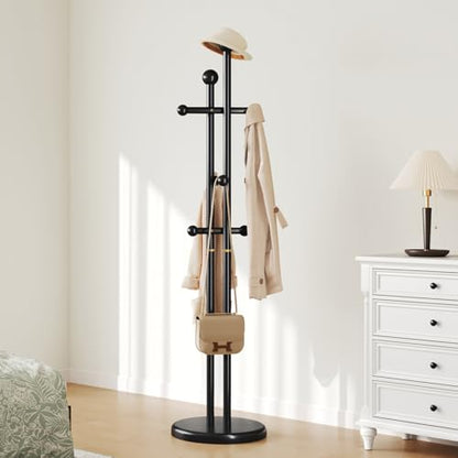 Uniclinens Wood Coat Rack Freestanding - Heavy Duty Freestanding Coat Rack, Wooden Coat Stand with 6 Hooks Creative Tree Branch-look for Entryway, Hallway, Bedroom (Black) - color: Black-2, size: 6 Hooks