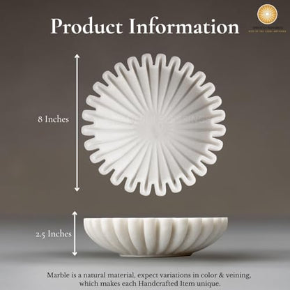 SWADESHI BLESSINGS Handcrafted Marble Ruffle Bowl for Home Decor, 8" | 100% Real White Marble, Catch-all Scalloped Fluted Decorative Bowl for Ring Dish, Fruit Bowl, Coffee&Dining Table, Gift-Ready - size: 8 Inches