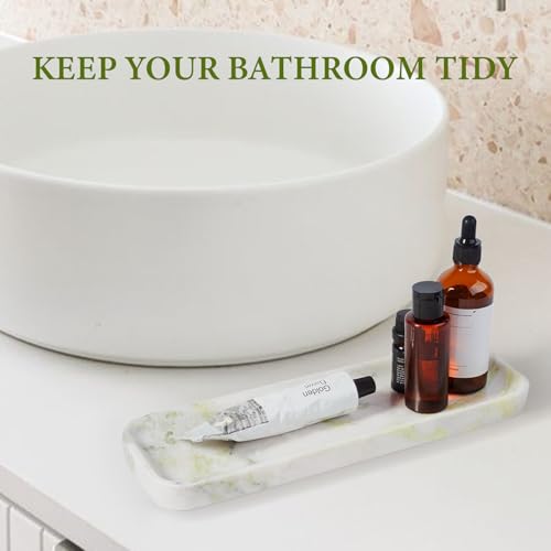 Marble Tray, 12"x4" Marble Vanity Tray for Bathroom Kitchen Countertop Sink, Natural Stone Tray for Home Decor, Decorative Rectangular Narrow Catchall Tray for Jewelry Perfume
