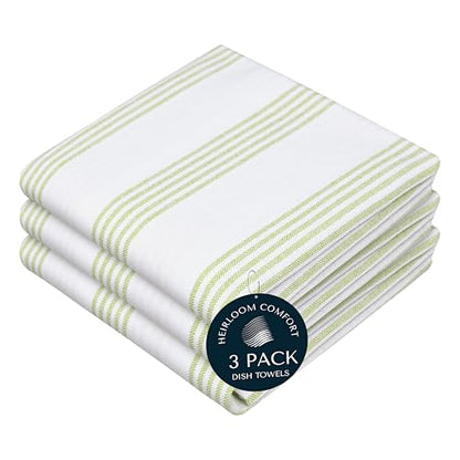 Lemon Green Stripe Kitchen Towels (3 Pack), 100% Cotton, Multi Pin Striped, Super Absorbent & Durable Dish Cloths, Quick Dry Towel Set for Drying Dishes, Everyday Kitchen Cleaning - color: Lemon Green, style: 3 Pack