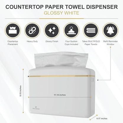 Countertop Multifold Hand Paper Towel Dispenser by Oasis Creations, Single Sheet Dispensing – Glossy White - color: White
