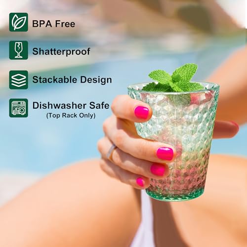 Lily's Home Unbreakable Premium Drinking Glasses Set of 4, Plastic Cups, Reusable Drinkware, Tumblers Water Cups Shatterproof & Stackable, Indoor & Outdoor cups 3.4in×4.3in,13.5oz. Made in Taiwan. - size: 13.5 Ounces (Hexagonal)