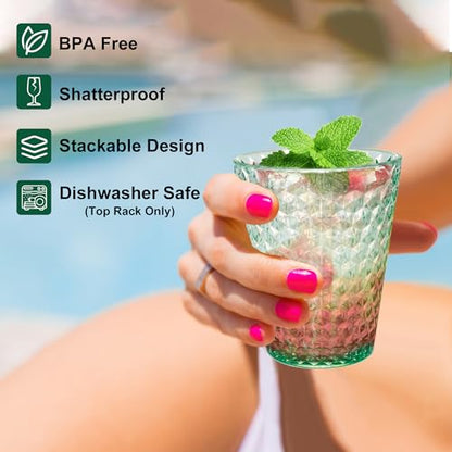 Lily's Home Unbreakable Premium Drinking Glasses Set of 4, Plastic Cups, Reusable Drinkware, Tumblers Water Cups Shatterproof & Stackable, Indoor & Outdoor cups 3.4in×4.3in,13.5oz. Made in Taiwan. - size: 13.5 Ounces (Hexagonal)
