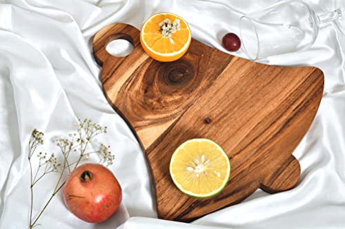 Sophia Art 100% Acacia Wooden Chopping Board, Brown, 14"L x 13"W | Butcher Block, Bell Board, Serving Board, Charcuterie Board, For Vegetables, Cafe and Restaurant - color: Bell Board, 14"L x 13"W
