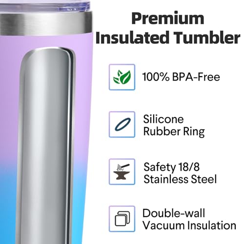 Volhoply 20oz Stainless Steel Tumbler with Lid and Straw Bulk 4 Pack,Double Wall Insulated Travel Iced Coffee Mug Fits Cup holder,Powder Coated Cups for Hot/Cold Drinks,Gifts for Women（lavender,4 Set） - color: Lavender