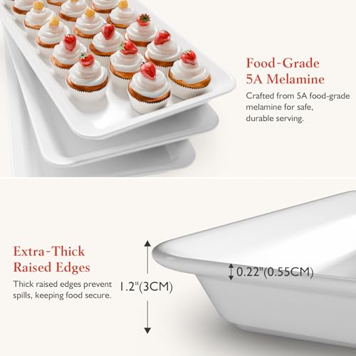 Bumusty Large 3-Tier Melamine Serving Tray Set, 17 x 8.7 in, Black Stand | Melamine Reusable Platters with Metal Display Stand for Cupcakes, Desserts, Fruit, Cookies, Parties, Birthdays and Holidays - color: Black, size: 17" x 8.7"