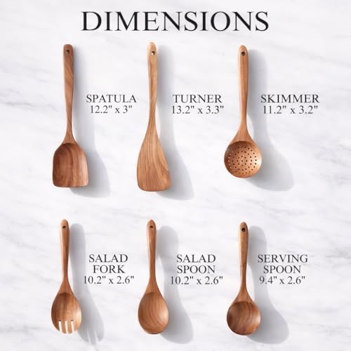 6-Piece Wooden Utensil Set – Premium Teak Wood Cooking Spoons & Spatulas, Non-Stick, Heat-Resistant, Durable & Eco-Friendly Kitchen Tools for Cooking & Serving