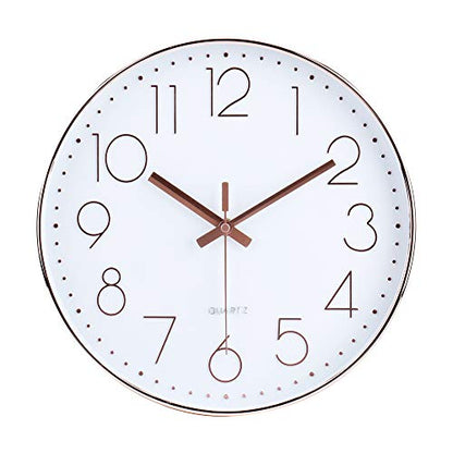 12 Inch Battery Operated Silent Non-Ticking Wall Clock, Quality Quartz Sweep Rose Gold Wall Clock for Home Bedroom School - color: Rosegold, size: 12 Inch