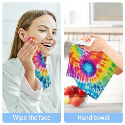 Cotton Washcloths Set of 2 Tie Dye Rainbow, Soft Absorbent Quick Dry Towels, Multi-Purpose Fingertip Towels for Bathroom Hotel Travel 12×12 in - size: onesize×2