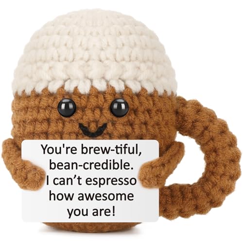 Xinezaa Birthday Gifts for Women Men Friends, Positive Crochet Coffee | Christmas Funny Gifts for Best Friend Sister Daughter Son Coworker Teen Girl Boy, Positive Handmade Crochet Desk Decor - style: Awesome-2